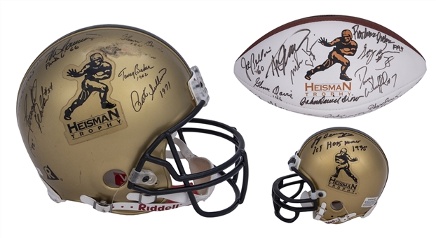 Lot of (3) Heisman Trophy Winners Memorabilia Collection Including Signed Mini-Helmet, Full-Sized Helmet, & Football (Beckett PreCert)